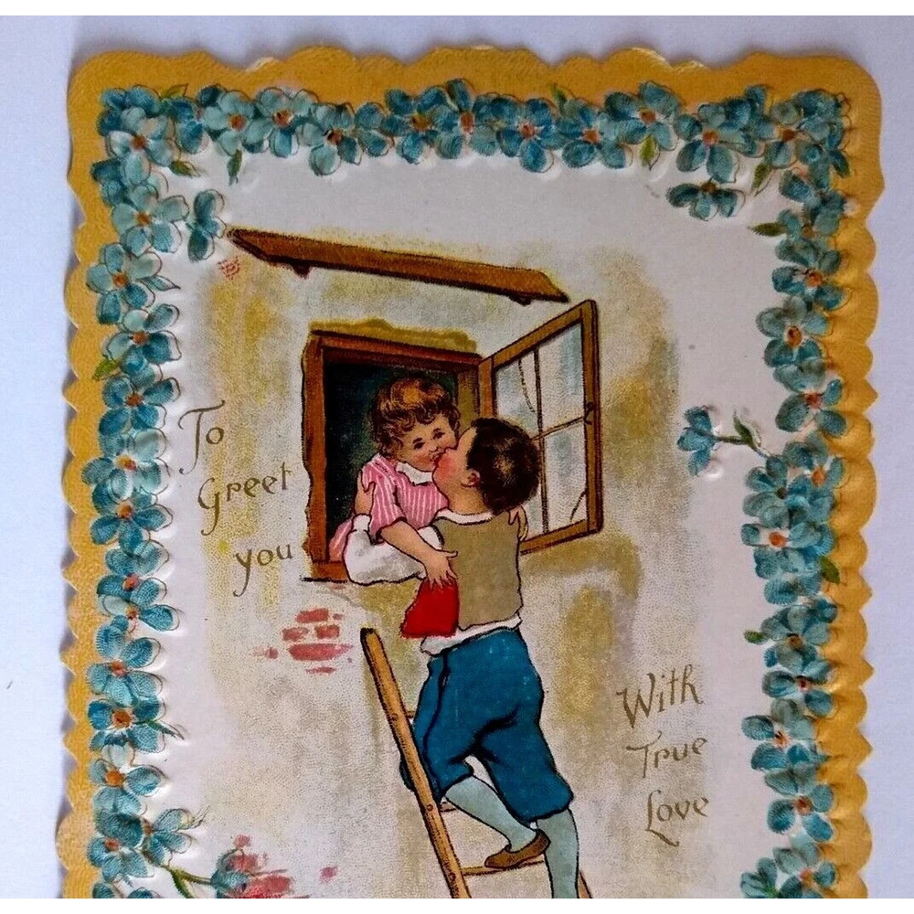 Valentine Postcard Or Greeting Card Diecut Borders Romantic Poem On Back Unused